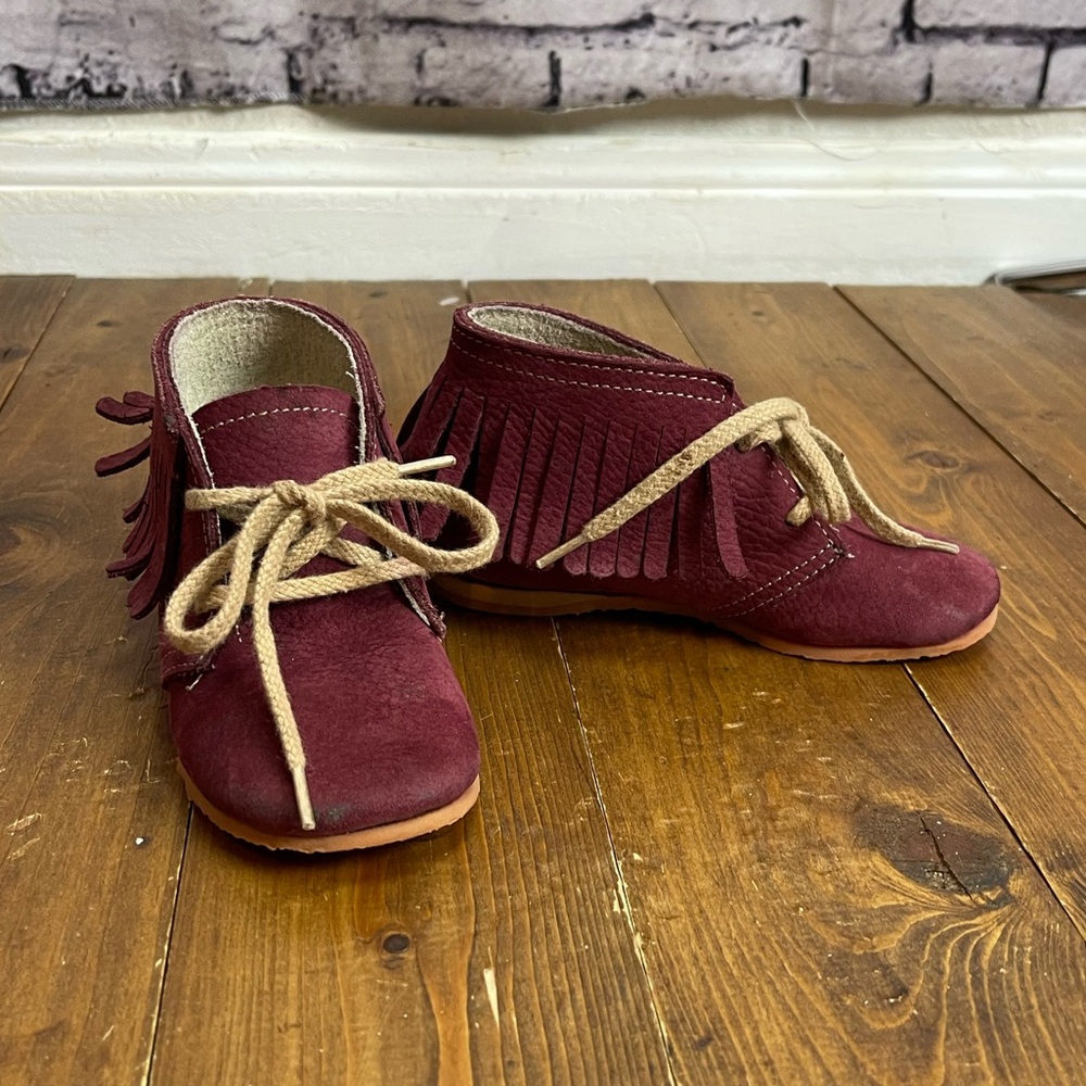 Zimmerman shoes size 7 baby toddler maroon burgundy leather fringe shoes